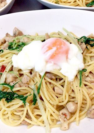 鶏もも肉と水菜の柚子胡椒パスタ-レシピのメイン写真