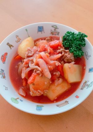 トマト缶で簡単♬和風なトマトひき肉じゃが-レシピのメイン写真