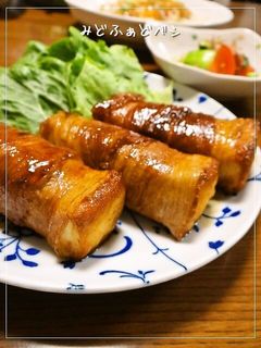 ガリ旨!厚揚げと甘酢生姜の肉巻き照り焼き-レシピのメイン写真