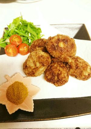 れんこんの肉団子揚げ カレー塩添えて-レシピのメイン写真