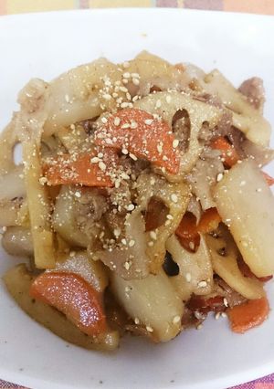 豚バラと蓮根とこんにゃくのきんぴら-レシピのメイン写真