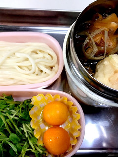 豆苗とえび団子のスープポットおうどん弁当-レシピのメイン写真