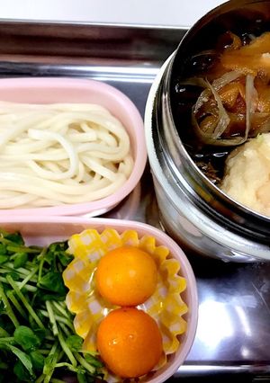 豆苗とえび団子のスープポットおうどん弁当-レシピのメイン写真