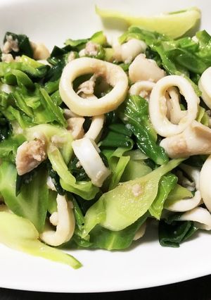 イカとキャベツ&葉玉ねぎの炒め物-レシピのメイン写真
