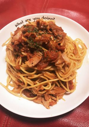 ツナとハムのトマトソースパスタ-レシピのメイン写真