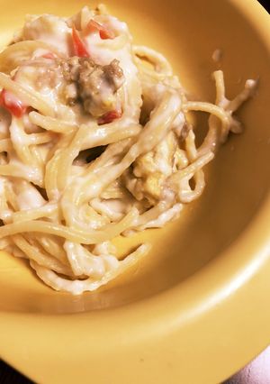 残りのホワイトソースでクリームパスタ。-レシピのメイン写真