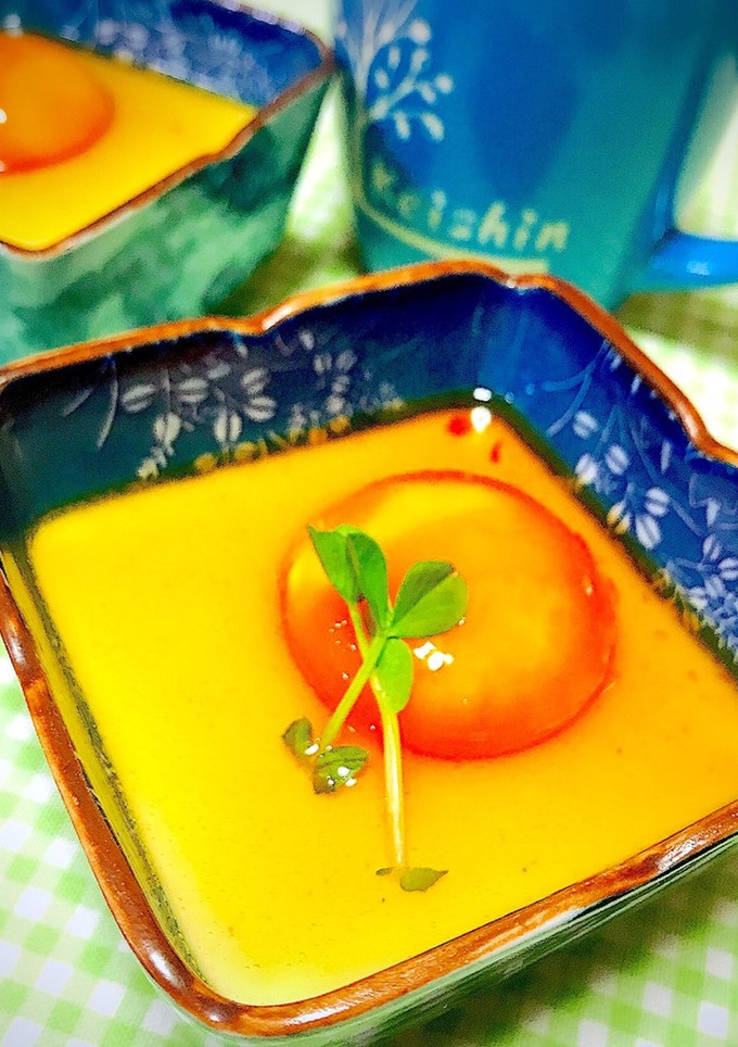 卵白の茶碗蒸しに卵黄醤油漬け。-レシピのメイン写真
