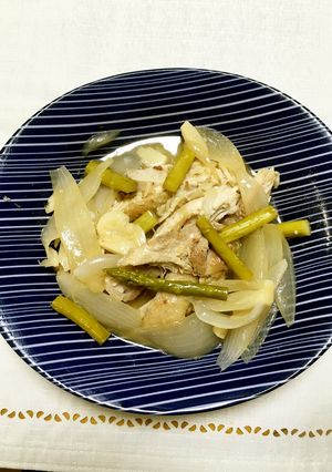 鶏モモと玉ねぎ・アスパラのサッパリソース-レシピのメイン写真