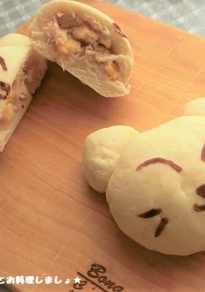 簡単ふわふわ★猫のツナコーンマヨまん-レシピのメイン写真