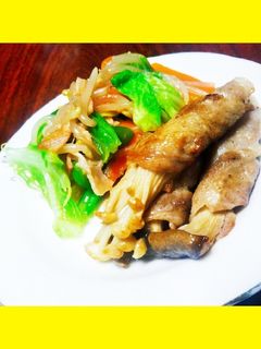 簡単野菜炒めと肉巻き-レシピのメイン写真