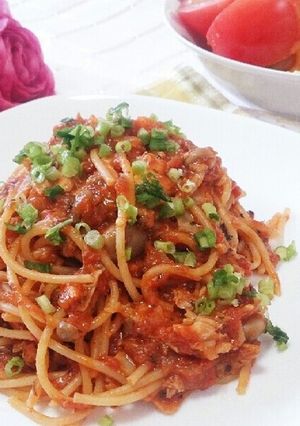 ワンポットで簡単♪サバ缶のトマトパスタ-レシピのメイン写真