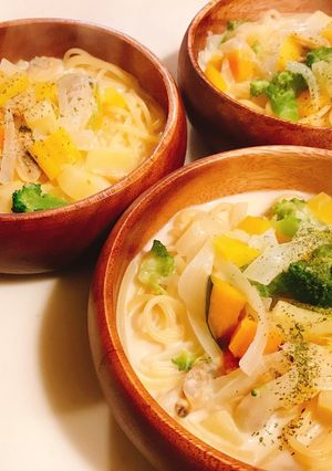 クラムチャウダーのスープパスタ-レシピのメイン写真