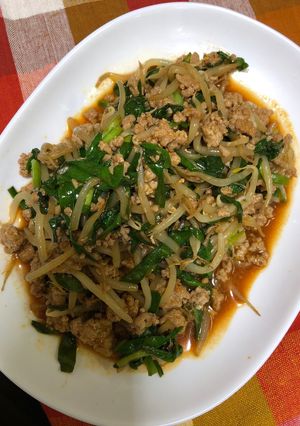 豚ひき肉ともやし・ニラ炒め-レシピのメイン写真