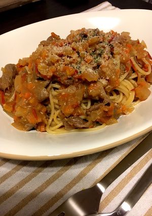 牛バラでボロネーゼ風パスタ-レシピのメイン写真