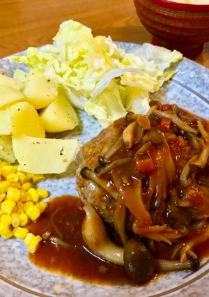 キノコたっぷり煮込みハンバーグ-レシピのメイン写真