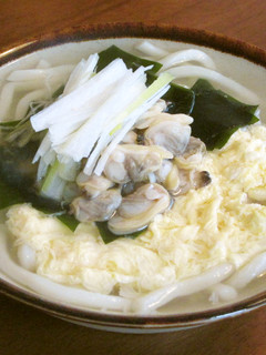簡単！あさりとわかめと青ねぎの卵うどん-レシピのメイン写真