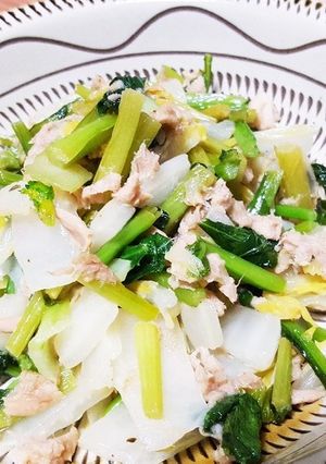 かぶの葉と白菜とツナのエスニック炒め-レシピのメイン写真