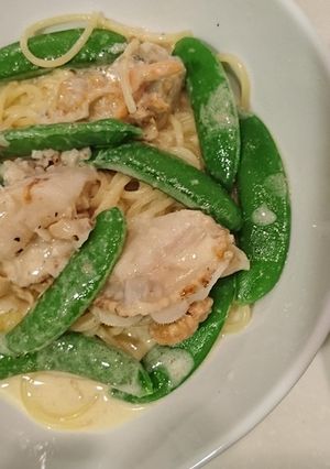ホタテとインゲンの簡単クリームパスタ-レシピのメイン写真