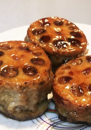 豚挽肉や鶏挽肉でれんこんのはさみ照り焼き-レシピのメイン写真