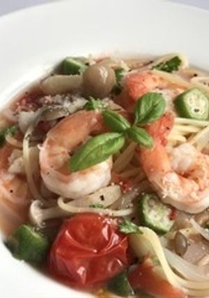 海老とオクラの簡単トマトパスタ-レシピのメイン写真