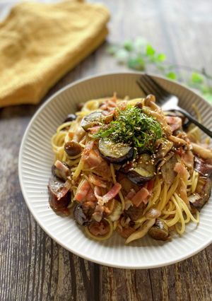 ナス、ベーコン、シソの簡単もりもりパスタ-レシピのメイン写真