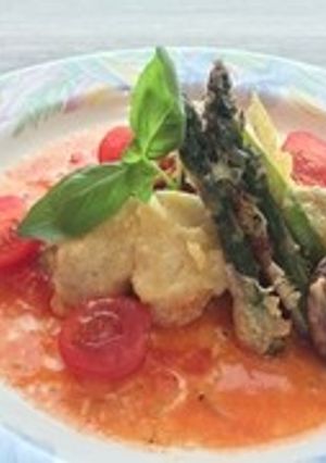 鱈とアスパラのチーズ焼きトマトソースがけ-レシピのメイン写真