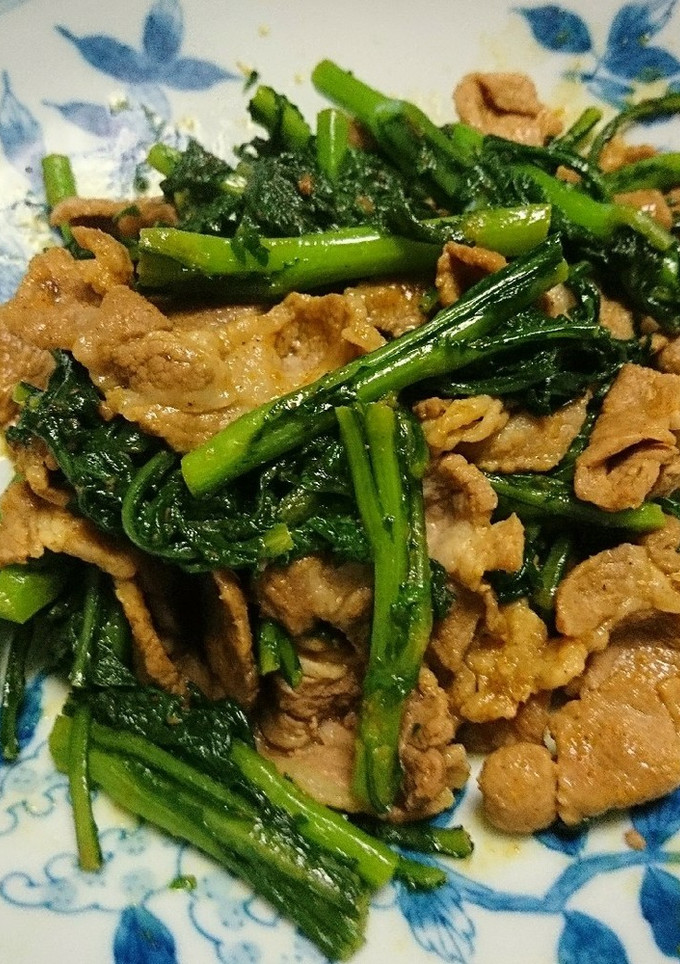 豚肉と春菊のカレー風味炒め-レシピのメイン写真