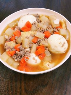 根菜とひき肉の煮物、煮たまご入り。-レシピのメイン写真