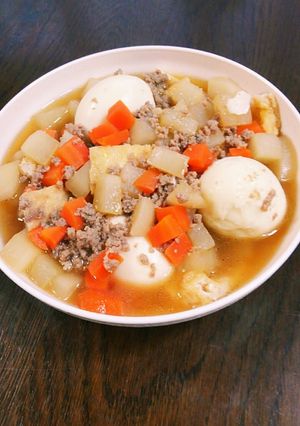 根菜とひき肉の煮物、煮たまご入り。-レシピのメイン写真
