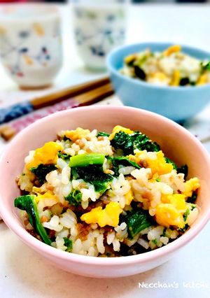 菜の花と甘辛そぼろの彩り混ぜご飯-レシピのメイン写真