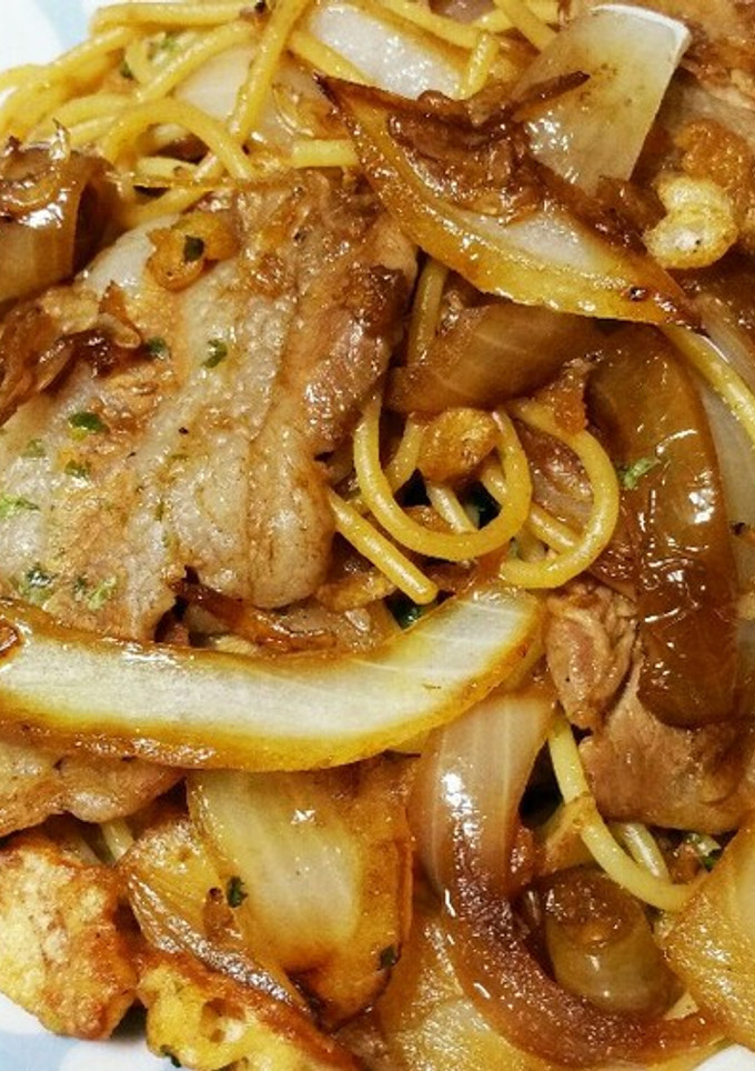 超簡単豚肉と桜えびのソーススパ-レシピのメイン写真