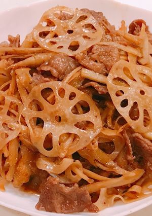 牛肉、ごぼう、蓮根の甘辛炒め！味濃いめ-レシピのメイン写真