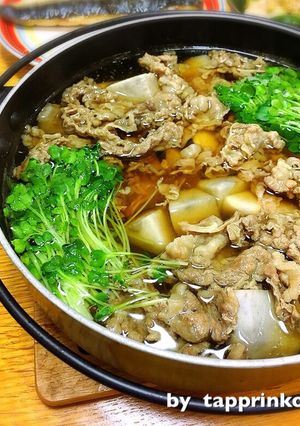 【あと出しご飯】牛こまとかいわれの里芋鍋-レシピのメイン写真