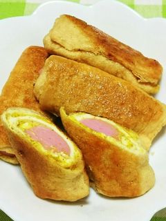 カレーマヨ味!油揚げの魚肉巻き-レシピのメイン写真