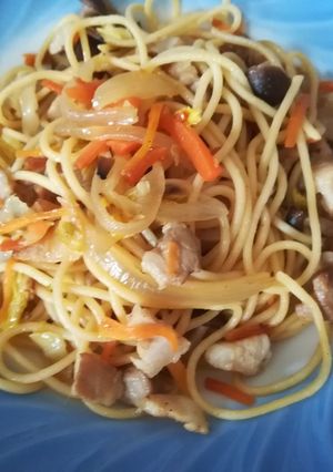 ブタカルビで和風パスタ-レシピのメイン写真