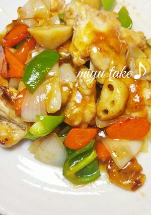 鳥手羽元と蓮根♡彩野菜の甘酢餡♪-レシピのメイン写真