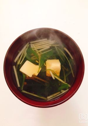 簡単、激ウマ♬ 水菜と卵豆腐のお吸い物-レシピのメイン写真