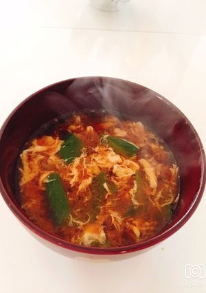 美味しいので是非♬ 青梗菜と卵の味噌汁-レシピのメイン写真