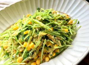 豆苗のコーン玉子バター醤油炒め-レシピのメイン写真