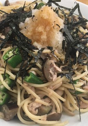 ツナ・オクラ・塩昆布の和風パスタ-レシピのメイン写真