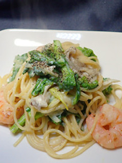 菜の花と海老のソイクリームパスタ-レシピのメイン写真