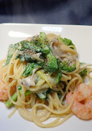 菜の花と海老のソイクリームパスタ-レシピのメイン写真
