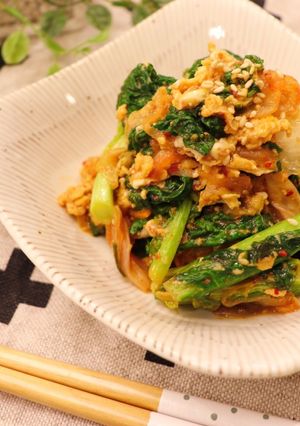 ささっと5分！菜の花のキムチ炒め-レシピのメイン写真