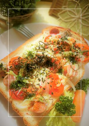 トマト×ウィンナー×黒酢玉葱の和トースト-レシピのメイン写真
