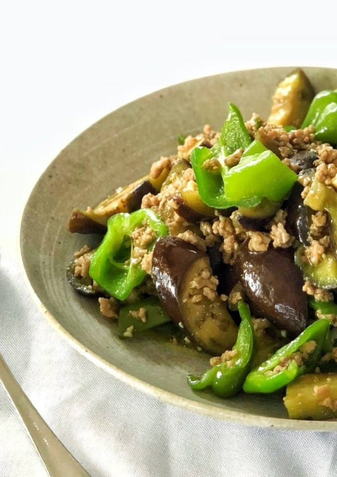 なすとピーマンとひき肉のカレー風味炒め-レシピのメイン写真