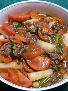 牛肉とトマトと長芋のオイスターソース炒め-レシピのメイン写真