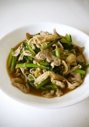 豚肉の小松菜とえのき茸の焼肉のタレ炒め♪-レシピのメイン写真