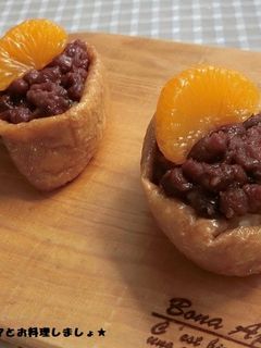 簡単★あずきとみかん缶のオープン稲荷-レシピのメイン写真