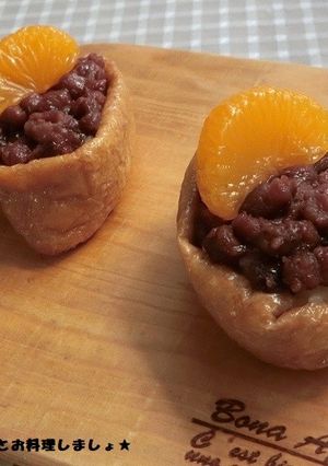 簡単★あずきとみかん缶のオープン稲荷-レシピのメイン写真