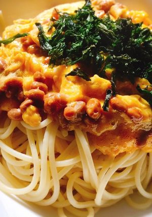 とろとろ半熟納豆オムレツの和風パスタ-レシピのメイン写真